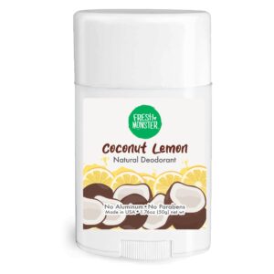 FRESH MONSTER Deodorant for Kids & Teens, Coconut-Lemon Scent, No Aluminum, No Parabens, Vegan, 24-Hour Protection, Coconut Lemon, 1.76 oz