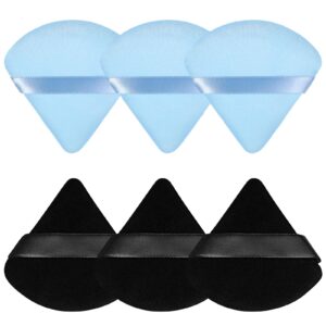 Pimoys 6 Pieces Powder Puff Triangle Makeup Puffs for Face Powder Setting Powder Cosmetic Foundation Blending Sponge Beauty Makeup Tool, Black and Blue