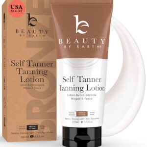 Beauty by Earth Self Tanner – USA Made with Natural & Organic Ingredients, Moisturizing Self Tanning Lotion with Aloe Vera & Coconut for a Natural Glow, Streak-Free Fake Tan, Medium to Dark