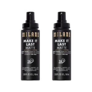 Milani Setting Spray + Primer, Make It Last Matte- Oil Absorbing Charcoal Formula to Control Shine, Matte Finish Setting Spray for Makeup and Primer for Oily Skin, Prime +Correct + Set – 2 Pack