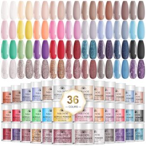 NKOOE 36 Colors Acrylic Nail Powder Set (10g/0.35oz Jars)> Quick-Dry> Odorless> Non-Toxic> Easy-to-Blend> Ideal for DIY Nail Art & Salon Professionals – Perfect Gift for Nail Enthusiasts