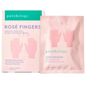 Patchology Rosé Fingers Renewing Hand Mask – Strawberry-Scented Moisturizing Gloves with Shea Butter for Dry & Cracked Hands> Repairing Hand Treatment for Baby Soft Skin> Self-Care Essential – 1 Pair
