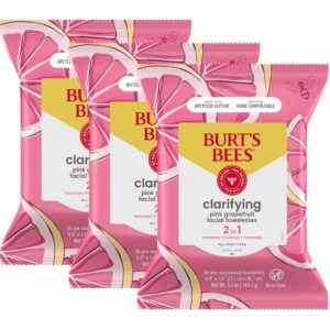 Burt’s Bees Pink Grapefruit Face Wipes, for All Skin Types, Hydrating Makeup Remover & Facial Cleansing Towelettes, 30 Ct. (3-Pack)