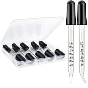 Herain Glass Eye Dropper Pipette 10 Pack, Ear Eye Dropper Bent & Straight Tips, 1 ml Droppers for Essential Oils, Lab, Health Care, Crafts, Measuring and Transferring a Variety of Liquids