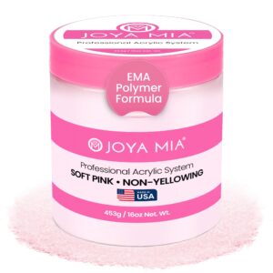Joya Mia Acrylic Powder for Nails> MMA-Free> Super Adhesion Professional Powder for Flawless & Long-Lasting Nail Enhancements> Easy Application> Vibrant & Stunning Colors – Soft Pink> 16 oz