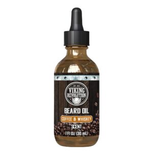 Viking Revolution Coffee Whiskey Beard Oil for Men -Natural Mens Beard Oil with Argan Oil and Jojoba Oil -Beard Softener,Strengthens and Moisturizes- Beard Conditioner for Men(Coffee Whiskey, 1 Pack)