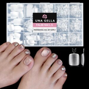 UNA GELLA Toe Nail Tips 504Pcs – Full Cover Matte Squavol Toe Nails Soft Gel Pre-file Gel Toe Nail Tips For Toe Nail Extensions Home DIY Nail Salon Soak Off 15 Sizes
