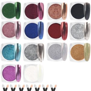Chrome Nail Powder> Yiaxoyia 14 Jars Nail Chrome Powder – Mirror Effect Metallic Charms Pigment Powder Pearl for Nail Gel Art> Resin Craft> etc. (1g/Jar)