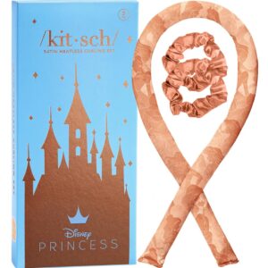 Disney x Kitsch Satin Heatless Hair Curler Set – Heatless Curls Overnight, Hair Rollers for Soft Curls & Frizz-Free Styling, No Heat Curlers To Sleep in, Curling Rod Headband – Princess Party