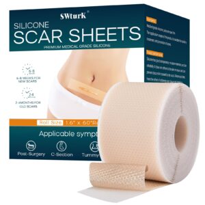 SWturk Silicone Scar Sheets,Silicone Scar Tape for Removal Treatment,Reusable Medical Grade Scar Tape for Surgical Scars,C-Section,Scar Removal Away(1.6″ x 60″ Roll – 1.5M) Keloid Bump Removal