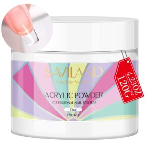 SAVILAND Clear Acrylic Powder Super Hard Nails – 4.23 oz/120 g Professional Acrylic Nail Powder Large Capacity for Acrylic Nail Art 3D French Nail Manicure Extension Nail Carving