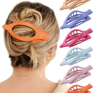 French Flat Hair Clips for Women – 6Pcs Flat Hair Claws for Thin Thick Hair Strong Hold No Slip Grip Hair Claw Clips for Women Girls (Polished(Highly saturated colors))