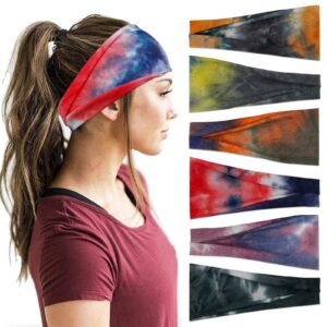 YONUF Headbands For Women Workout Wide Headband Yoga Head Bands For Women’s Hair Accessories Fashion Band Tie Dye 6 Pack