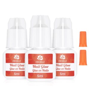 UNA GELLA Nail Glue for Press Ons 5ml 3Pcs Press On Nail Glue On Nails for Acrylic Nails Tips Super Strong Bond Adhesive 15ml(0.5oz) Long Lasting DIY Salon