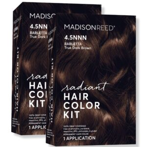 Madison Reed Radiant Hair Color Kit, Dark Brown for 100% Coverage of Resistant Gray Hair, Ammonia-Free, 4.5NNN Barletta Brown, Permanent Hair Dye, Pack of 2