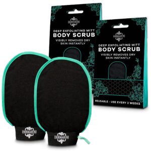 Dermasuri Deep Exfoliating Glove for Shower – Scrubbing Mitt Body Scrubber Gloves Skin Exfoliator & Eliminates Dead Skin – Keratosis Pilaris Scrub Spray Tan Remover – Korean Skincare for Body (2 Pack)