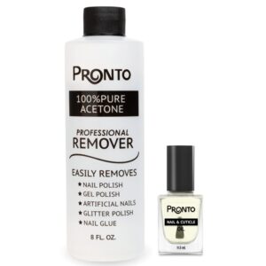 Pronto 8 Oz 100% Pure Acetone Nail Polish Remover and Cuticle Oil, Pure Acetone for All Nail Polish Types including Gel, Acrylic & Sculptured Nails, Gel Nail Polish Remover and Nail Repair, Duo Pack
