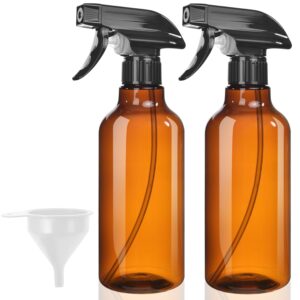 Plastic Spray Bottles, 2-Pack, 16.9 Oz, Mist & Stream, Heavy Duty Spraying, Empty Water Spray Bottle for Cleaning Solutions, Essential Oils, Hair, Plants, BBQ, Cat Dog Behavior Correction (Amber)