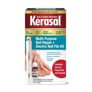 Kerasal Multi-Purpose Nail Repair and Electric Nail File Kit – Nail Repair for Damaged Nails – Nail Care Kit Includes 0.43 fl oz Solution and Electric Nail File
