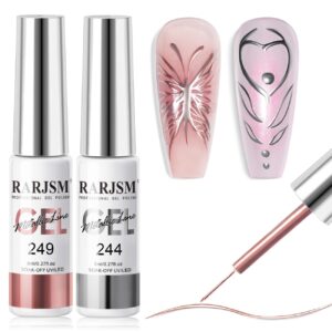 RARJSM Metallic Chrome Gel Liner Nail Art 3D Mirror Silver and Rose Gold Effect Gel Nail Polish 8ml Painting Build in Thin Brush Metal Painted Drawing Striper Gel Polish Curing Requires for Home Salon