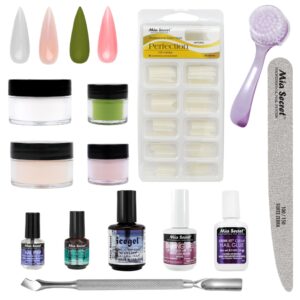 13 Pcs Dip Powder Nail Kit> Mia Secret Dipping Kit with 2 Colored acrylic powders> cover acrylic powder> clear acrylic powder> nail primer and nail prep – Odorless Acrylic Dipping Powder System – dipping kits (White | Nude | Green | Pink |)