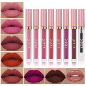 QiBest 7Pcs Matte Liquid Lipstick and 1Pcs Lip Plumper Makeup Set, Pigmented Waterproof Halloween Lip Make Up Valentine’s Gift Lip Gloss Sets Long Wearing Velvet Lip Kit for Teens & Women