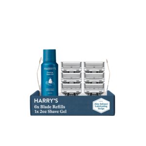 Harry’s Razor Blades for Men – 6 Count – Premium Razor Blade Refill Cartridges + 2 oz Foaming Shave Gel Bundle