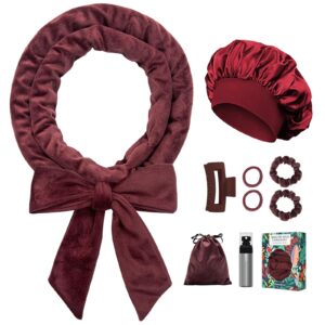 Gwabee No Heat Overnight Hair Curlers – 70″ Soft Ribbon Curl Wrap with 9 Curling Rods, Headband for Long Hair Rollers – Burgundy