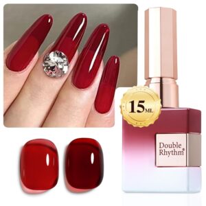 Double Rhythm 15 ML Gel Nail Polish Pure Sheer Same Color Same Bottle Soak Off Gel Polish Art Manicure Salon DIY at Home for Women (Jelly Red-A1371)