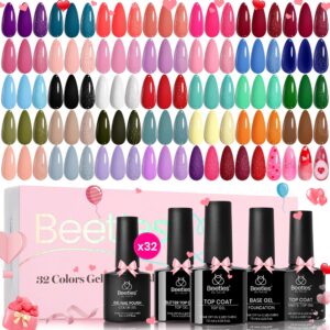 beetles Gel Polish Set Summer Gel Nail Polish Kit Spring Pastel 36 Pcs 32 Colors with Base Top Coat Hot Pink Green Black White Burgundy Red Blue Purple Gifts for Women Fingertip Palette