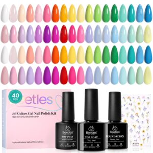 beetles Summer Gel Nail Polish Set – 40 Pcs 36 Colors Nail Polish Kit Pink Red Green Blue Color Gel with Base & Glossy Matte Top Coat UV LED Petal Symphony Collection Nail Art Manicure Gift for Women