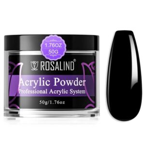 ROSALIND Black Acrylic Nail Powder 50g/1.76oz Acrylic Black Powder for Nail Acrylic Extension> Professional Crystal Polymer Black Nail Powder Acrylic Nail Caving> Dry Naturally No Nail Lamp Needed