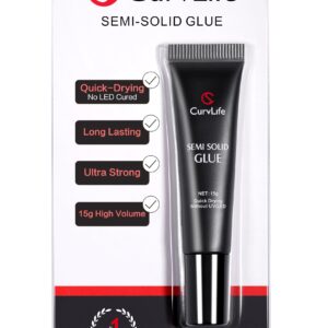 Curvlife Super Strong Nail Glue 15g for Press On Nails – Quick Drying, Semi Solid, Long Lasting, No UV Light Needed