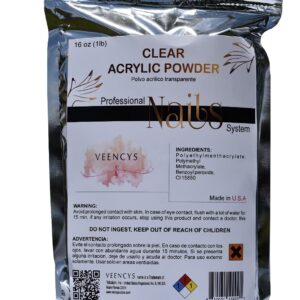 PROFESSIONAL ACRYLIC DIP POWDER FOR NAIL ART-LONG LASTING-LARGE CAPACITY AND QUICK DRY QUALITY SALON MANICURE-NAIL EXTENSION (16 oz> Clear) BY VEENCYS