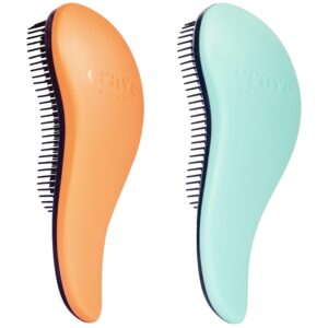 Crave Naturals Glide Thru Hair Brush – 2 Pack Detangler Brush for Curly, Straight, Wet or Dry Hair – Gentle Detangling Brushes for Adults, Kids, Toddlers, 7.5″x3″ – Coral and Turquoise