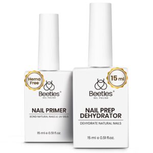 Beetles Nail Prep Dehydrator and Primer 15ml, Acid Free & Hema-Free Natural Prep Dehydrate, and Bond Primer for Acrylic Manicure Gift Professional Salons Set