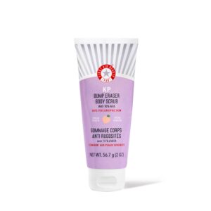 First Aid Beauty – KP Bump Eraser Body Scrub with 10% AHA, Keratosis Pilaris Exfoliator with Glycolic and Lactic acids, Helps Reduce Chicken Skin Bumps, Safe for Sensitive Skin, NEW Peach Scent (2 oz)