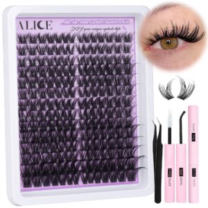 ALICE Cluster Eyelash Extension Kit Natural Wispy Lash Clusters Kit DIY Lash Extension Kit 196pcs 10-18mm Individual Lashes with Mix 4-7mm of Lash Band Lash Glue Lash Twezeers