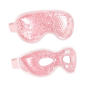2PCS Reusable Hot Cold Therapy Gel Eye Mask for Puffiness, Dark Circles, Eye Bags, Dry Eyes, Headaches, Migraines, Stress Relief – Cooling Gel Bead Compress (Pink)