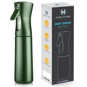 Hula Home Continuous Spray Bottle for Hair (10.1oz/300ml) Empty Ultra Fine Plastic Water Mist Sprayer – For Hairstyling, Cleaning, Salons, Plants, Essential Oil Scents & More – Green