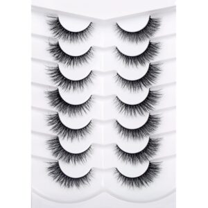 Pooplunch False Eyelashes Fluffy Natural Volume Cat Eye Wispy Extensions Look Fake Eyelashes Faux Mink Lashes 7 Pairs Pack