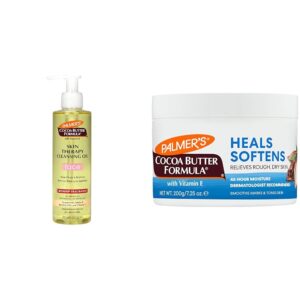 Palmer’s Cocoa Butter Skin Therapy Cleansing Facial Oil and Daily Skin Therapy Solid Lotion Bundle, 6.5 and 7.25 Ounce
