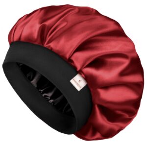YANIBEST Bonnet for Men Women Hair Bonnet for Sleeping Double Layer Satin Bonnets for Black Women Curly Hair Sleep Cap, Wine Red