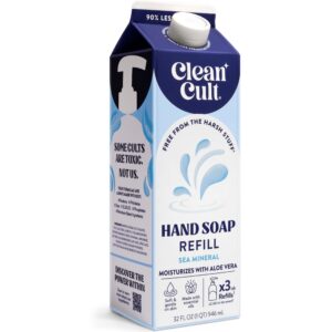 Cleancult Liquid Hand Soap Refill – Sea Minerals – Gentle On Sensitive Skin – Made with Aloe Vera & Essential Oils – Eco Friendly – Paper-Based Packaging – 32 oz/1 Pack