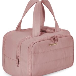 BAGSMART Travel Toiletry Bag, Lightweight Large Wide-open Travel Bag for Women, Puffy Cosmetic Makeup Bag Organizer with Handle for Accessories,Essentials, Toiletries, Dark Pink