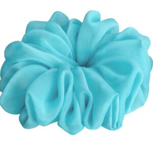38 Colors Available, Big Scrunchies for Hair, Soft Cheer Chiffon large Ponytail Holder, Cute Birthday Gift for Women Girl Teen, Holiday Accessory (Chiffon Blue Turquoise)