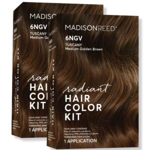 Madison Reed Radiant Hair Color Kit, Medium Golden Brown for 100% Gray Coverage, Ammonia-Free, 6NGV Tuscany Brown, Permanent Hair Dye, Pack of 2