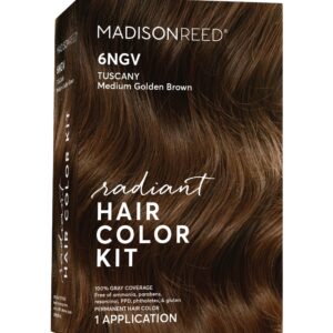 Madison Reed Radiant Hair Color Kit, Medium Golden Brown for 100% Gray Coverage, Ammonia-Free, 6NGV Tuscany Brown, Permanent Hair Dye, Pack of 1