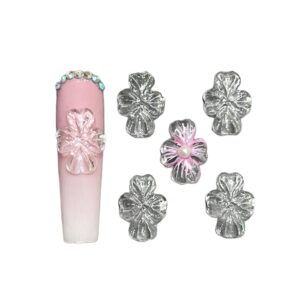Set 10Pcs Clear Gel 3D Flowers Nails Charms Plain No Rhinestone Gems Handmade by Gel, Design For Medium & Long Nail, 3D Flower Nail Art Floral Salon Decor For Women (Medium, Lucky Flower – Clear)