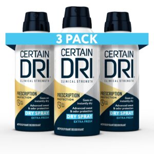 Certain Dri Prescription Strength Clinical Antiperspirant Dry Spray, Hyperhidrosis Treatment for Men & Women, Long-Lasting 72hr Protection, Whole Body Spray Deodorant, Fresh Scent, 4.2 oz, 3 Pack